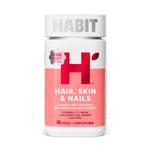 Habit Hair, Skin & Nails Supplement (60 Capsules) - New Look, Supports Skin Hydration, Hair & Nail Strength, Biotin 2000mcg, Vitamin A & C, Hyaluronic Acid, Rosehip, Vegan, Non-GMO (1 Pack)