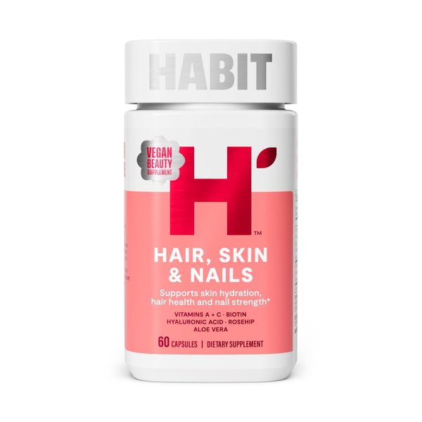 Habit Hair, Skin & Nails Supplement (60 Capsules) - New Look, Supports Skin Hydration, Hair & Nail Strength, Biotin 2000mcg, Vitamin A & C, Hyaluronic Acid, Rosehip, Vegan, Non-GMO (1 Pack)