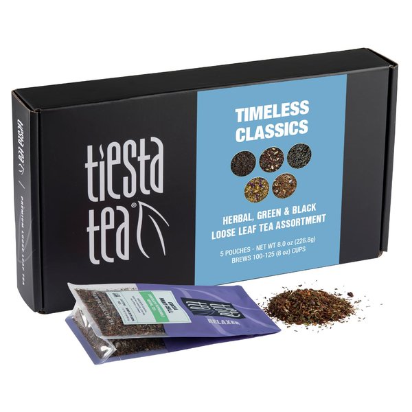 Tiesta Tea - Classic Loose Leaf Tea Gift Box | High to Non Caffeinated Tea Variety | Make Hot & Iced Tea | 5 Pouches of Assorted Tea Blends w/English Breakfast, Green, Chai, Lavender & Herbal Tea