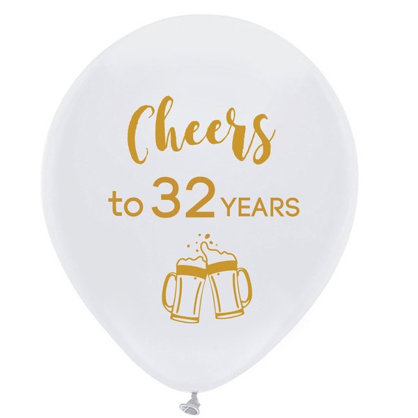 White cheers to 32 years latex balloons, 12inch (16pcs) 32th birthday decorations party supplies for man and woman