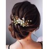 Jakawin Flower Bride Wedding Hair Piece Gold Leaf Hair Comb Pearl Bridal Hair Accessories for Women HC132