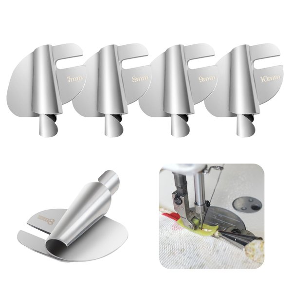 4Pcs Universal Sewing Rolled Hemmer Foot Set,4 Sizes Wide Rolled Hem Pressure Foot, Sewing Machine Presser Foot Hemmer, Curved Scroll Hemmer Foot for Household Industrial Sewing Machines