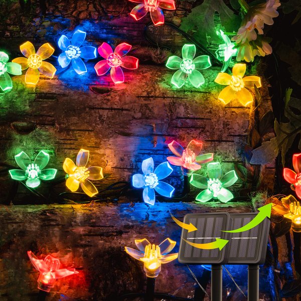 oopswow Solar Flower String Lights,2PACK 50 LED Solar Fairy Light Outdoor Waterproof, Cherry Blossoms Solar Garden Decorations for Fence Patio Yard Christmas Tree, Lawn, Patio, Party