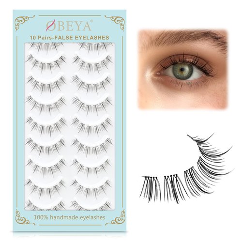 Obeyalash False Eyelashes Natural Look 10 Pairs False Lashes Strip Natural lashes Invisible Clear Thin Band Lightweight Fluffy Wispy Spiky 3D Volume Eye Lashes 7-10mm (M18)