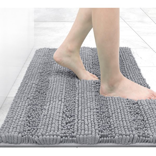 Grandaily Chenille Striped Bathroom Rugs 30x20, Extra Thick and Absorbent Bath Rugs, Non-Slip Soft Plush Shaggy Bath Carpet, Machine Wash Dry, Bath Mats for Bathroom, Grey