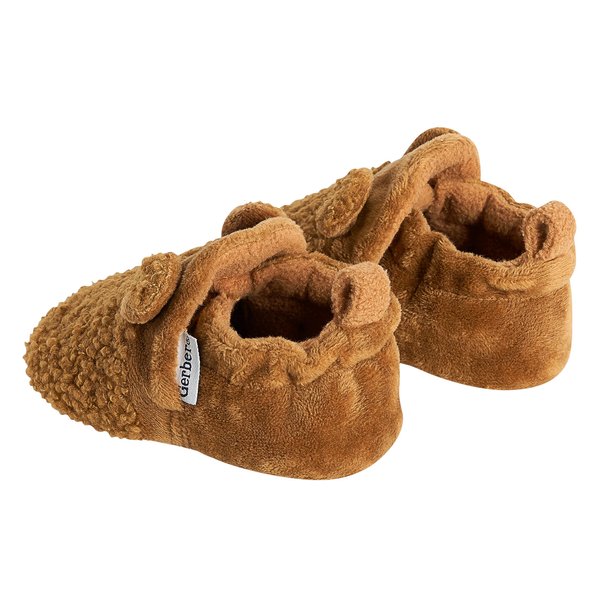 Gerber Baby Fleece Lined Non Skid Soft Slipper Booties, Brown Ears, 6 9 Months Unisex Infant