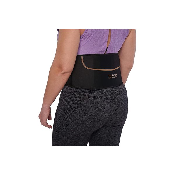 Flexup Lower Back Support Brace, Lumbar Support Belt, Lightweight Flexible Copper Infused Compression Back Brace for Men and Women for Everyday Use (L/XL)