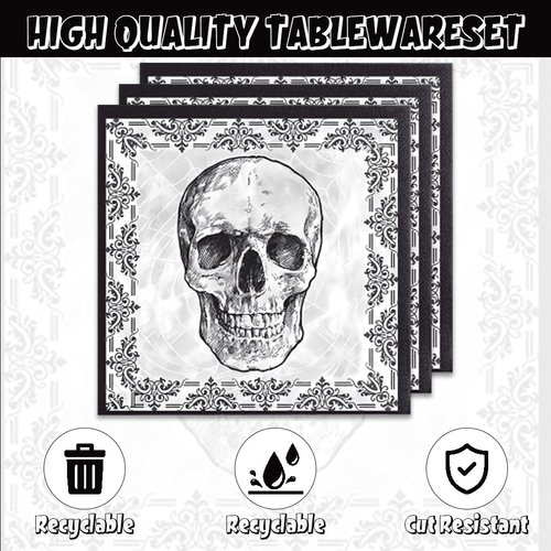 40Pcs Halloween 2024 Party Supplies 20 Plates + 20 Napkin Halloween Birthday Party Decorations (Halloween Skull)