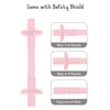 Giftty Teething Tube with Safety Shield Baby Hollow Teether Sensory Toys Gum Massager, Food-Grade Silicone for Infant 3-12 Months Boys Girls, 1 Pair with 4 Cleaning Brush Included (Pink+Mint)