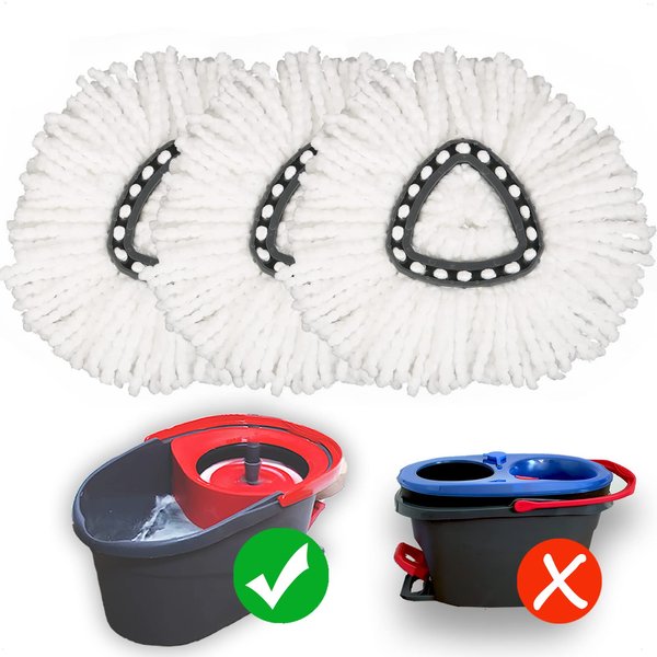 Mop Replace Head [ 3 Pack ] Mop Refills Compatible with Triangle Spin Mop, 100% Microfiber, Deep Cleaning Machine Washable and Easy-to-Replace
