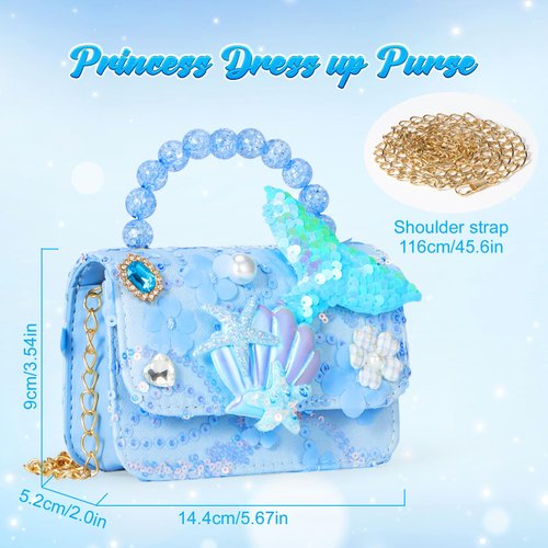 Mermaid Toys,Toddler Purse, Girls Purse Mermaid Play Purse for Little Girls Play Jewelry Birthday for Toddler Girls Age 3 4 5 6 7 8 Years Old (Blue)