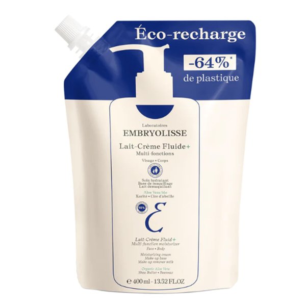 Embryolisse Lait Creme Fluid+ Face & Body Cream Refill. Natural Lightweight Moisturizer for All Skin Types. Hydrating Lotion with Shea Butter & Aloe Vera, 13.52 Fl Oz