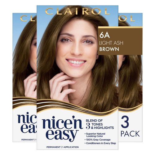 Clairol Nice 'n Easy Permanent Hair Color, 6A Light Ash Brown, Pack of 3