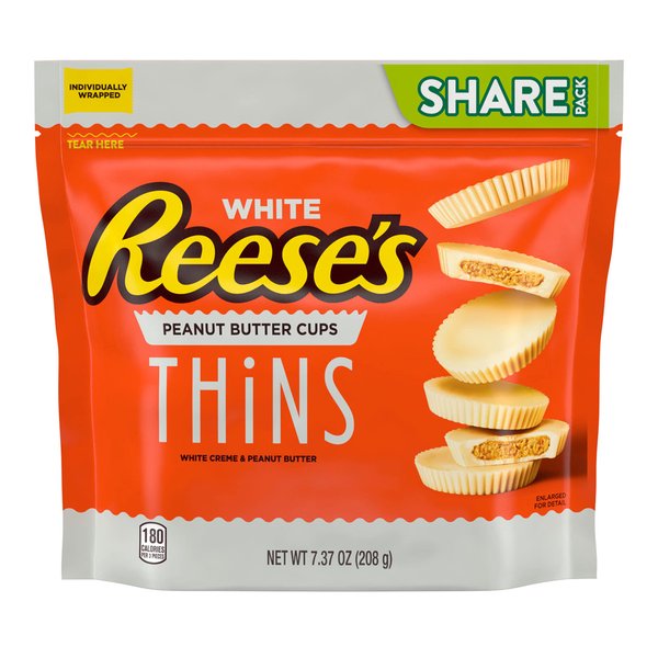 REESE'S THiNS White Creme Peanut Butter Cups, Candy Share Pack, 7.37 Oz