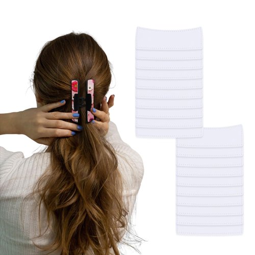 Guiqulai 20 Pack Hair Claw Clips Cover Sublimation Blanks for Square and Rectangular Barrettes, 4 inch, PU Leather, White, Including Strong Double-sided Adhesive for Rectangle Hair