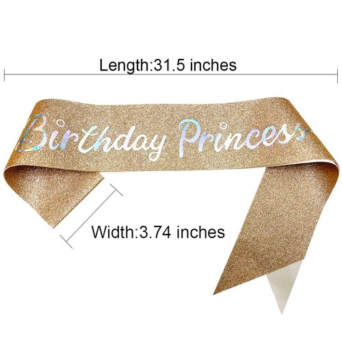 NAUXIUDSJS Birthday Sash for Women, Birthday Princess Glitter Sash with Multi color Foil, Party Favors Supplies for 18th 21st 30th 40th 50th 60th 70th 80th or Any Bday Party,Rosegold