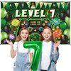 Vlipoeasn 90PCS 7th Birthday Video Game Party Decorations for Boys Set Green 7th Birthday Supplies -7th Video Game Backdrop, Balloons, Tablecloth, Gamer and 7 Foil Balloons for 7th Birthday Party