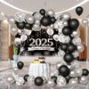 AIBIIN 79pcs 2025 Happy New Year Decorations Kit New Years Eve Party Supplies Black and Silver 2025 New Year Backdrop Banner Party Decorations for Happy New Year Party Decoration