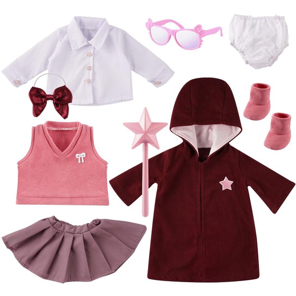 BABESIDE 9 Pcs Reborn Baby Doll Clothes and Accessories Set for 17-22 Inch Dolls, Magician Style Baby Doll Coat and Doll Shirt Doll Skirt with Magic Wand Toy for Realistic Baby Dolls Girls