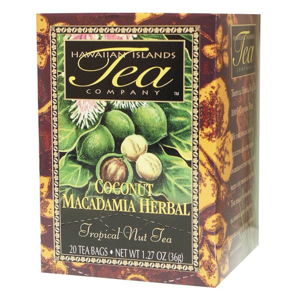Hawaiian Islands Tea Company Coconut Macadamia Herbal Tea, All Natural - 20 Teabags (1 Box)