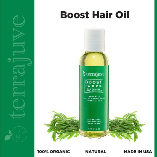 Terrajuve Boost Hair Oil- For Thicker Appearing Hair, Made With Follicle Stimulating Essential Oils. All Natural 100% Organic Made in USA (8.0 Oz)