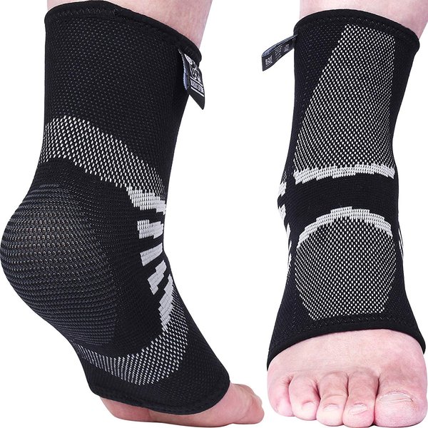 Nordic Lifting Ankle Compression Sleeves (1 Pair) - Support for Injury Recovery & Prevention - (Grey, Medium)