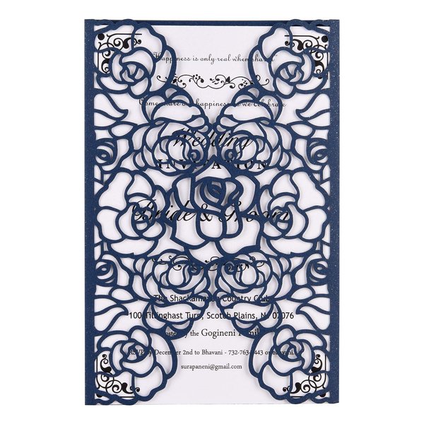 FOMTOR Laser Cut Invitations 40 Pack Navy Blue Laser Cut Invitation Card Kit with Blank Printable Paper and Envelopes for Wedding,Birthday Parties,Baby Shower,Graduation