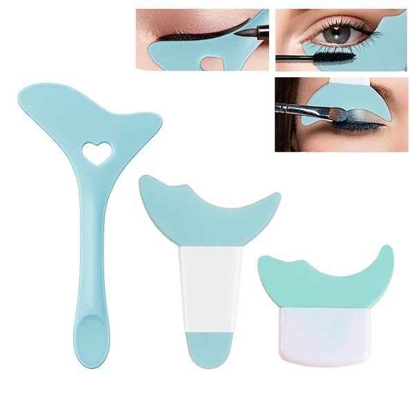 3 Pcs All In One Eyeliner Stencils Wing Tips + Eyeshadow and Eyeliner Stencils Pad, Eyeliner Aid Eyebrow Pencil Stencils Eye Makeup Tool for Beginners and Makeup Masters - Blue