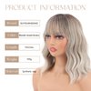SUIYISHANGMAO Short Wavy Wig with Bangs for Women，Shoulder Length Short Bob Wigs，Loose Wavy Wig，Charming Synthetic Wigs with Natural Wavy Heat Resistant Hair for Daily life and party use (Linen gray)