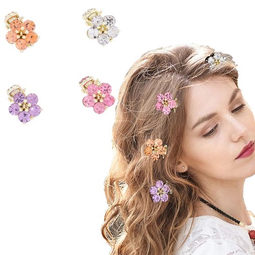 Campsis 4PCS Crystal Hairclips Small Flower Hair Claw Clips Sparkly Rhinestone Floral Hair Clip Mini Hair Claw Gripper Party Prom Decorative Hair Accessories for Women