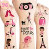 Paris Temporary Tattoos for Kids - Themed Eiffel Tower, Girl Birthday Party Decorations Supplies 96PCS Tattoos Stickers Cute Party Favors Girls Boys Gifts Classroom School Prizes Themed Christmas Pink