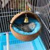 2 Pcs Natural Coconut Shell Bird Nest House Bed Breeding Nesting Anti-Pecking Bite with Warm Pad and Bell for Bird Parrot Budgie Parakeet Cockatiel Conure Lovebird Canary Finch
