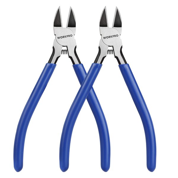 WORKPRO 2 Pack Wire Cutters, 6 Inch Precision Flush Cutters, Spring Loaded Side Cutting Pliers, Sharp Diagonal Cutters for Crafts, Jewelry Making, Electronics