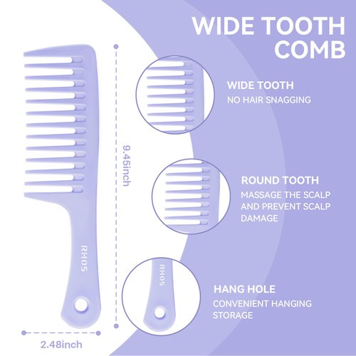 RHOS 3 Pieces Hair Comb Set for Women,Men-Wide Tooth Comb,Fine Tooth Rat Tail Comb,Medium Tooth Comb-Detangling Hair Combs for All Hair Types,Hair Styling Comb Set(Purple)