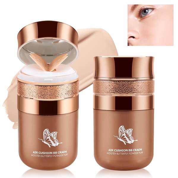 Boobeen Air Cushion BB Cream, Lightweight Moisturizing Foundation Face Makeup, Natural Matte Concealer for Dewy Finish, Conceal & Brighten Nude Base Primer Cream to Even Skin Tone, Long Lasting