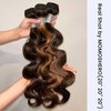MOMOSHERO Brown Highlight Body Wave Bundles Human Hair, 10A Soft and Glossy Blonde Balayage Ombre Human Hair Bundles 100% Remy Hair Single Ombre Human Hair Bundle #1b/30 Piano Color Dark Root 16 Inch