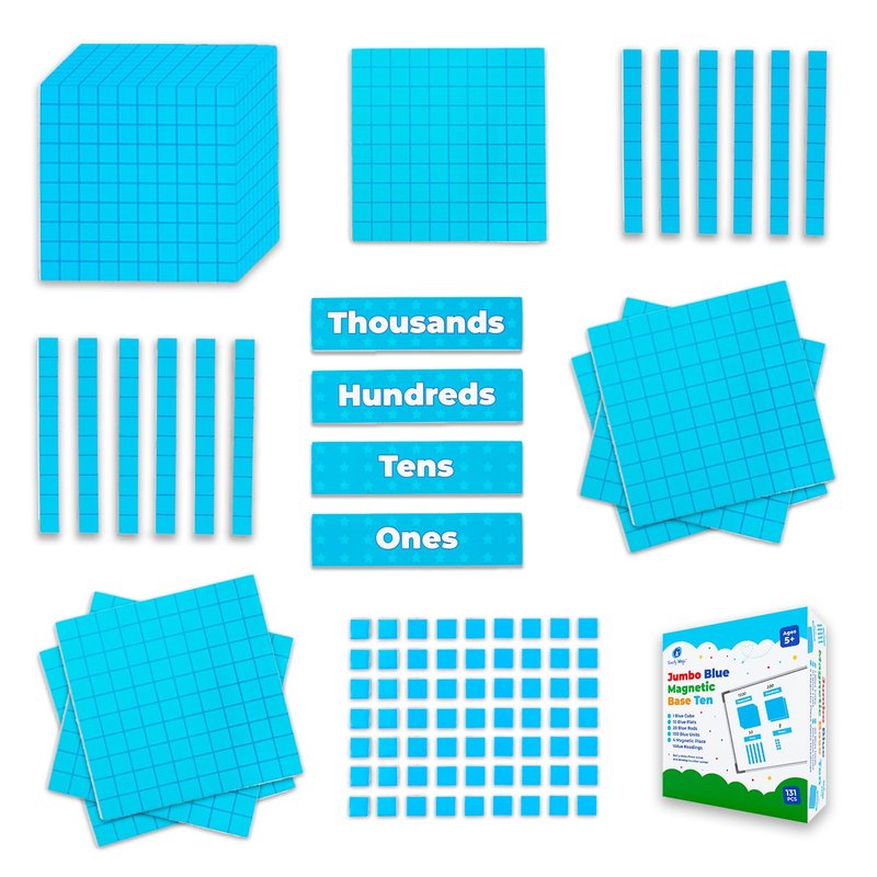 Simply magic 131+4 PCS Jumbo Blue Magnetic Base Ten Blocks for Math ...