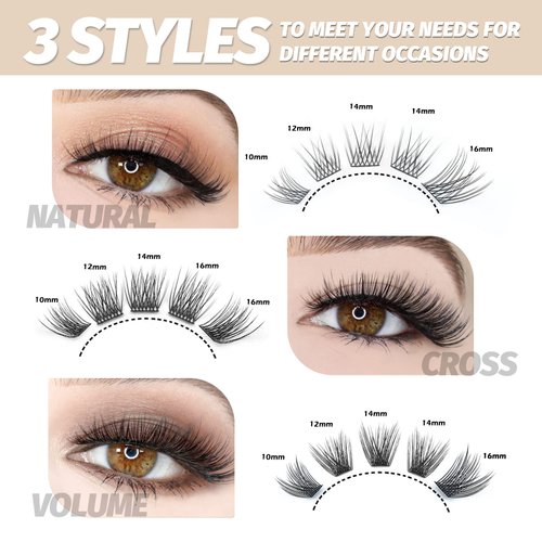 DIY Eyelash Extension Lash Clusters 120 Clusters False Eyelash 3D Effect Individual Natural Lashes Set at Home Eyelash Extension Kit Lashes Pack Volume Cross Mixed