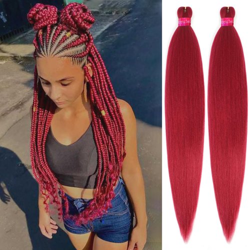 Rose Red Color Pre Stretched Braiding Hair Long Braid 30 Inch 2 Packs Braiding Hair Extensions Professional Synthetic Fiber Crochet Twist Braids