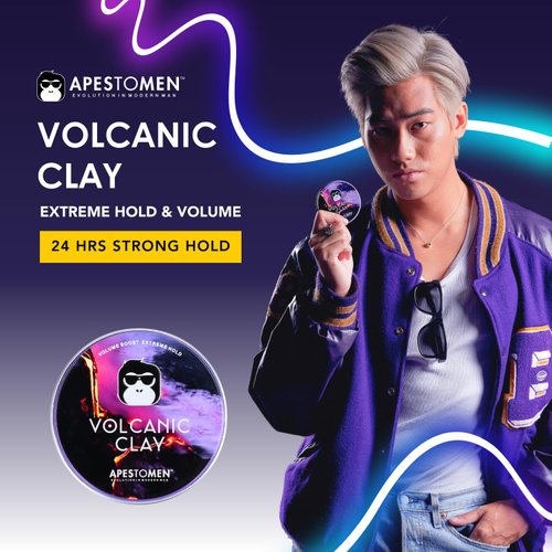 Apestomen Volcanic Clay for Extreme Hold & No Shine (2.7 Ounces) - Hair Clay for Men - Straight, Thick and Curly Hair - Slick Look Pompadour Quiff
