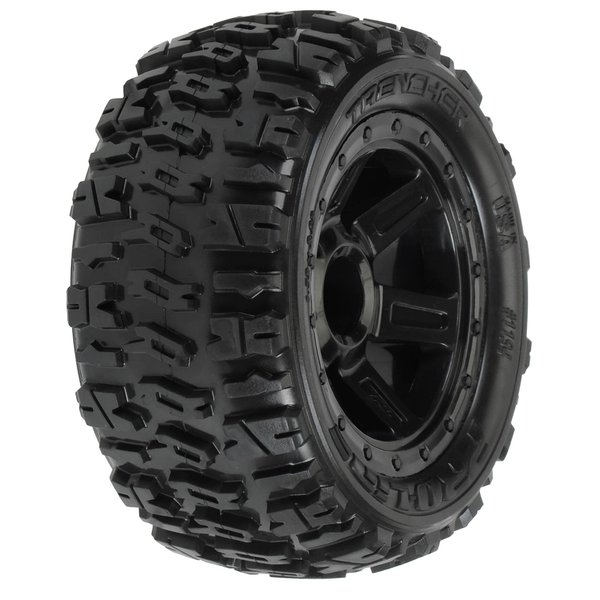 Proline Trencher 2.2" M2 (Medium) All Terrain Tires Mounted for 1:16 E-REVO, 1:16 Summit and Savage XS Flux Front and Rear, Mounted on Desperado Black Wheels