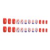4th of July Press on Nails Extra Short Square French Tip Fake Nails Full Cover False Nails with Red Blue Line Designs Glossy Acrylic Nails Artificial Nails for Women Girls 24 Pcs