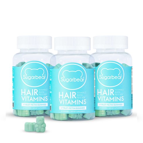 Sugarbear Hair Vegan Vitamin Gummies for Luscious Hair Vitamin C, 6000 mcg Biotin, B12, Zinc, Iodine, Folic Acid, Coconut Oil, Hair and Nails Supplement for Women & Men (3 Month Gift Pack Free Brush)