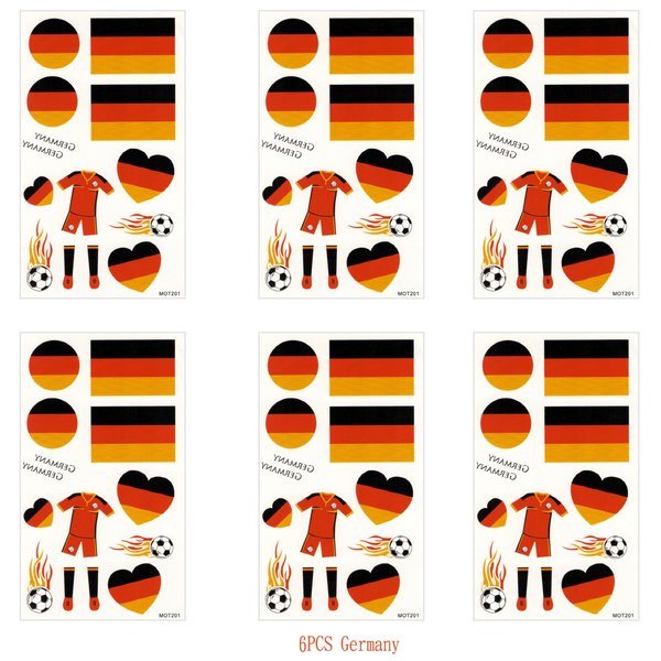 Germany Flag Temporary Face Tattoos Stickers for Adults And Kids, 6 Sheets 2024 European Cup Football National Flag Removable Tattoos, World Cup Temporary Tattoos Stickers for Football Games Party