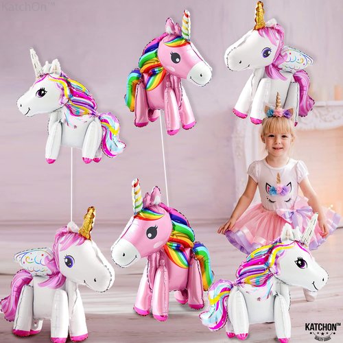 KatchOn, Self Standing Unicorn Balloons - 34 Inch, Pack of 8 | Rainbow Unicorn Ballons for Girls Birthday, 3D Unicorn Party Supplies | Unicorn Birthday Decorations for Girls, Unicorn Party Decorations