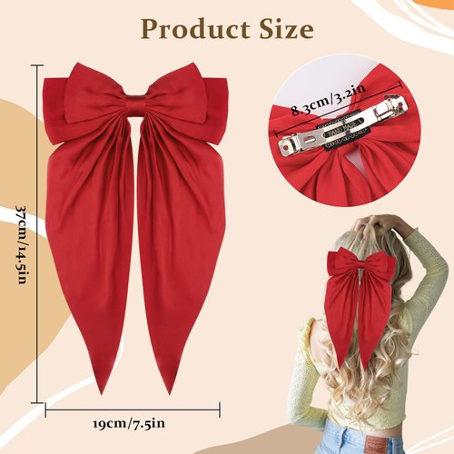 FOWSRHRG 6PCS Satin Hair Bow Clips for Women, Big Bow with Metal Hair Clips, French Hair Barrettes for Girls, Vintage Hair Accessories for Thick Hair Curly Hair Straight Hair