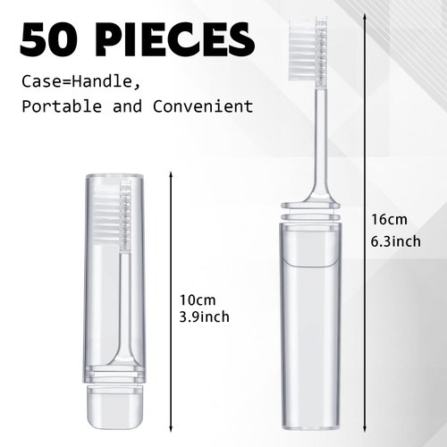 Rtteri 50 Pcs Travel Toothbrush Kit Bulk Folding Toothbrush with Toothbrush Cover Transparent Potable Travel Size Mini Toothbrush Small Foldable Manual Tooth Brushes for Adult Kid Camping School Home