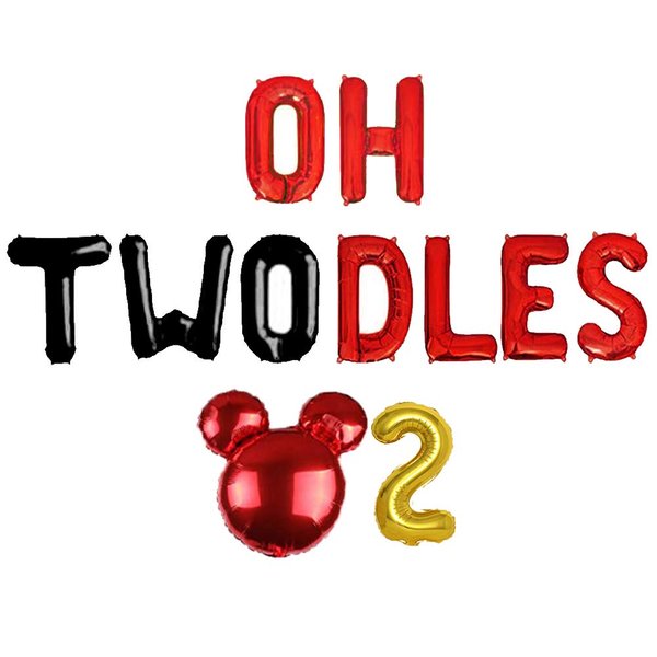 Geloar Oh Twodles Balloons Banner, Oh Twodles Birthday Party Supplies Number 2 Balloon for 2nd Second Girl Boy Minnie Mickey Mouse Birthday Party Supplies Decorations Set Of 13PCS Kit (Red)