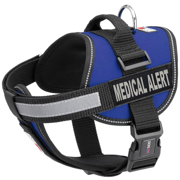 Dogline Vest Harness for Dogs and 2 Removable Medical Alert Patches, Small/18 to 25", Blue