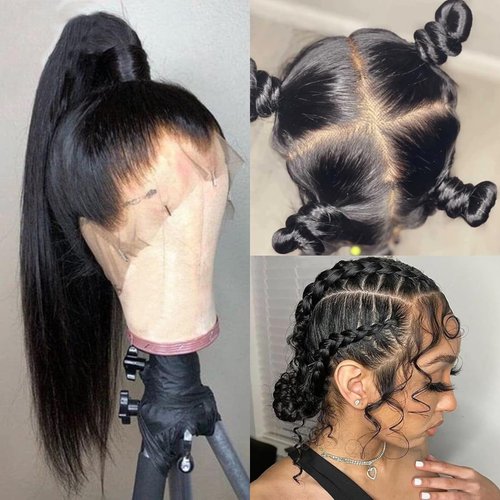 MOMOSHERO Straight Real Full Lace Human Hair Wigs HD Transparent Lace 180 Density, 12A Part Anywhere Glueless Full Lace Wig Pre Plucked 100% Virgin Hair Breathable Full Scalp Wig For Black Women 14 IN